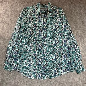 Vintage Venezia Teal and Navy Patterned Blouse Womens XL Retro 90s Cottagecore